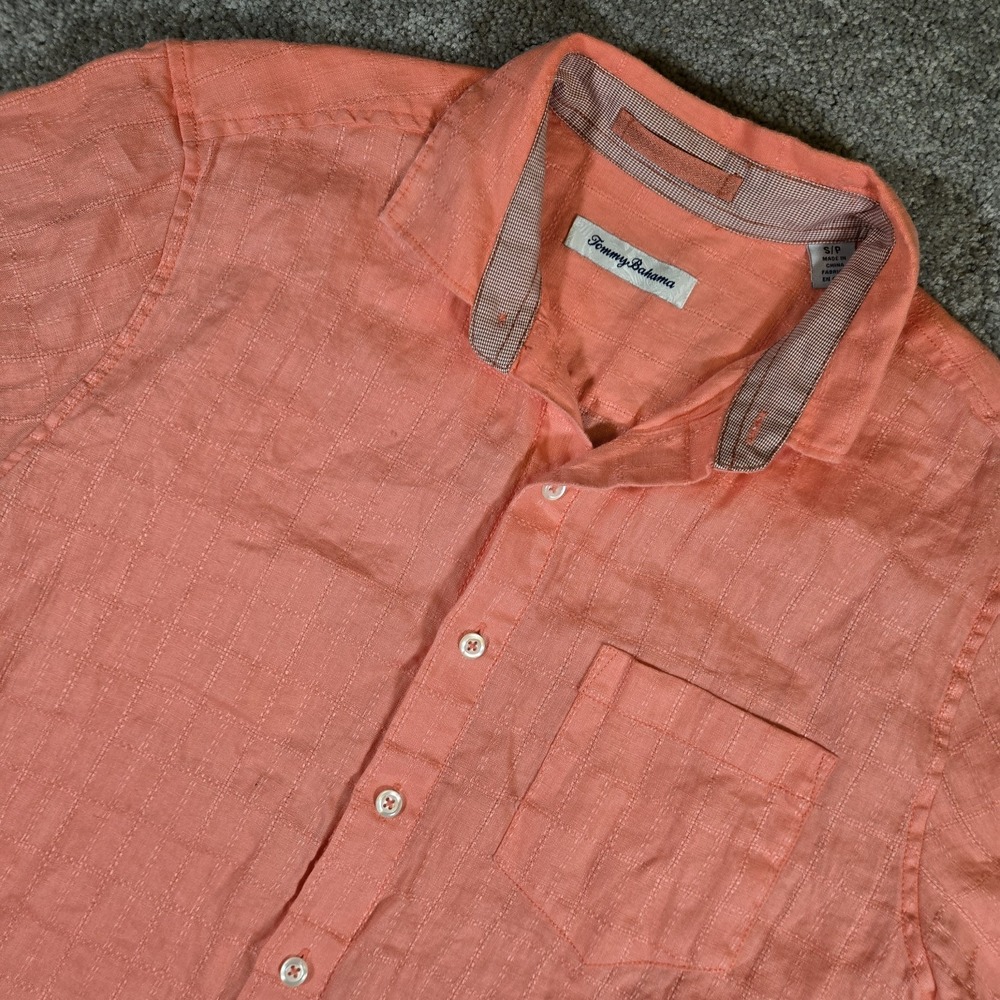 Tommy Bahama Mens Orange Button Down Short Sleeve Linen Shirt Small